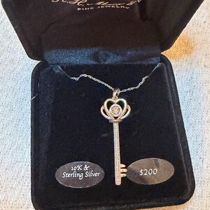 Macy & Co. Diamond Key Pendant Necklace 10K Gold Sterling Silver